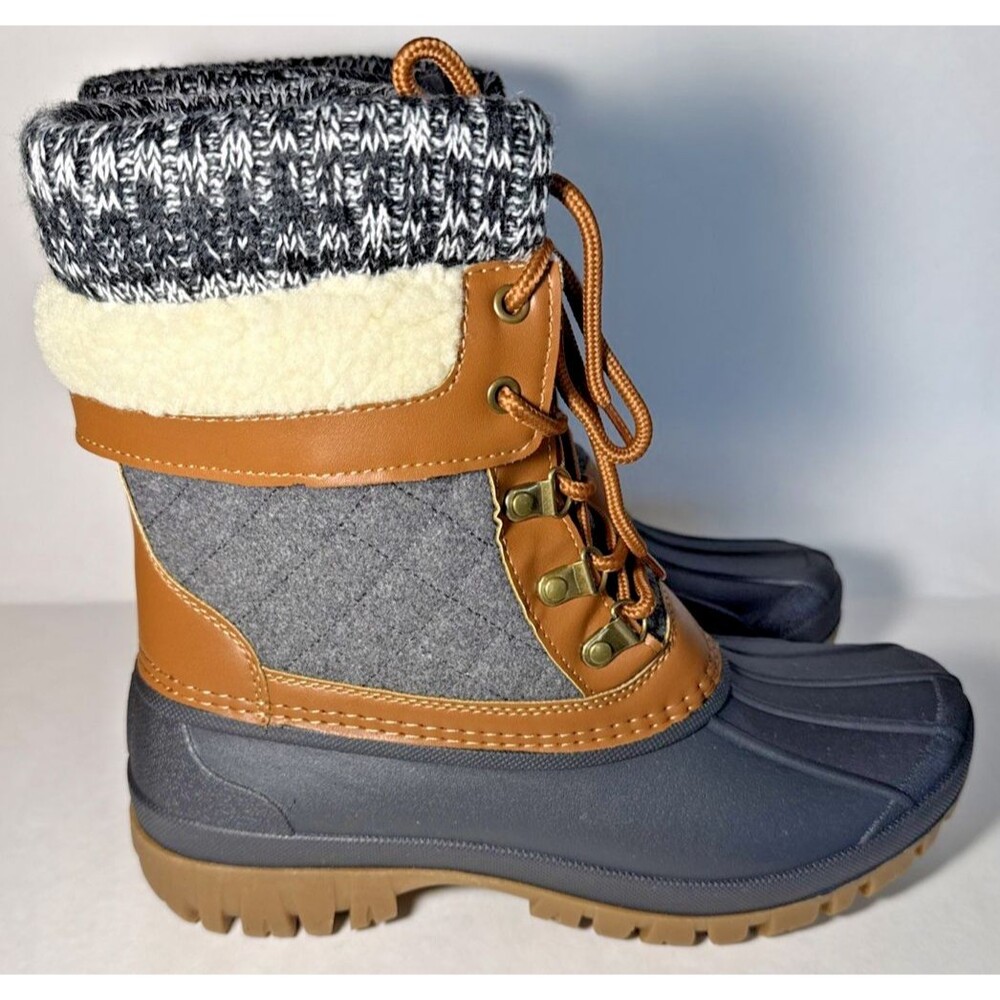 ALEADER Womens Winter Snow Boots Brown Grey Faux Fur Lined Waterproof Size 9 NIB